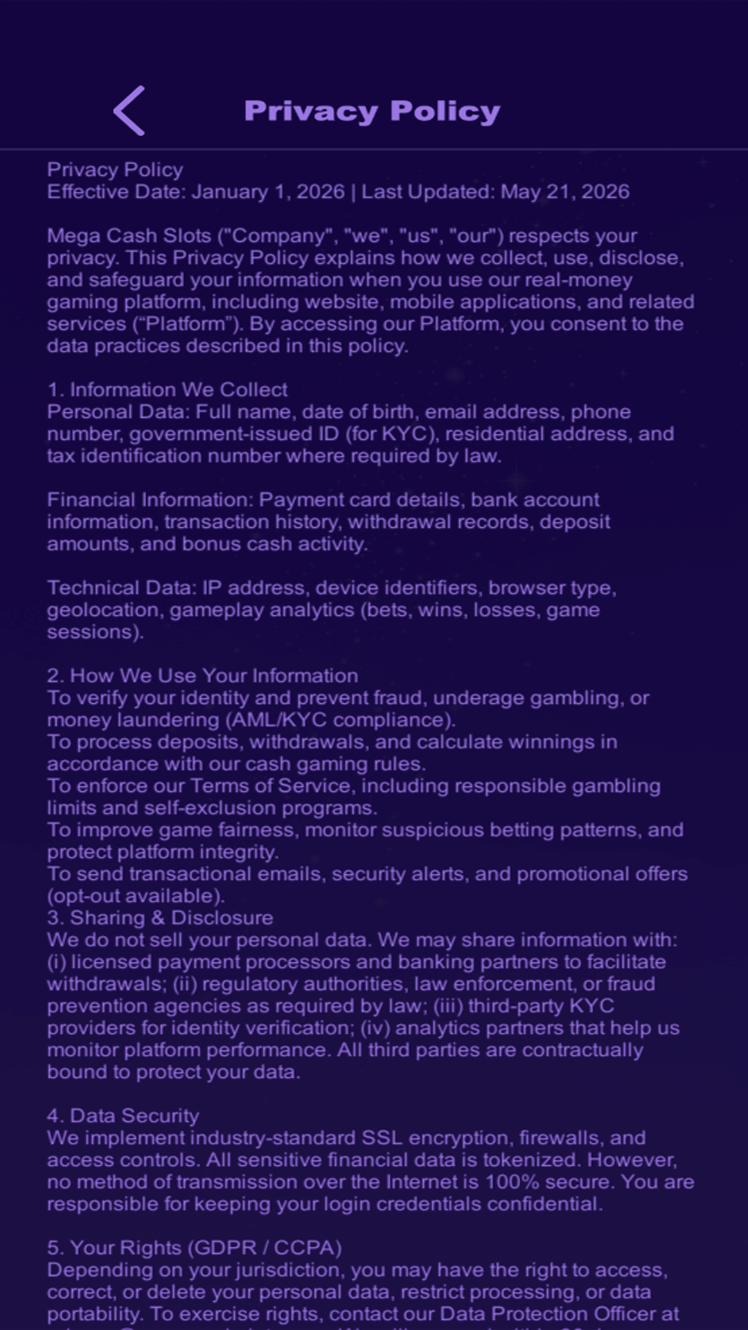 Fig.2 - Terms of Service in-app screenshot
